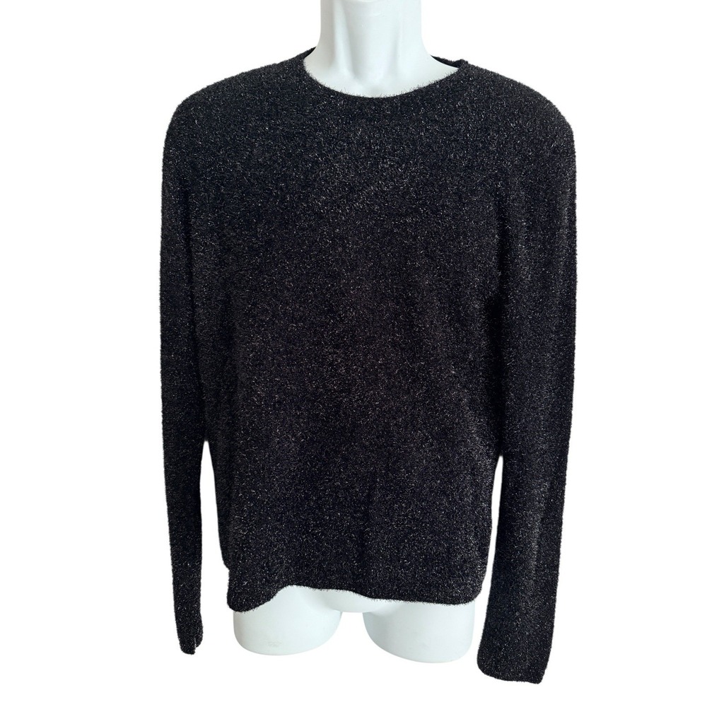 AllSaints Sparkle Women Jumper Sweater L Black Metallic Crewneck WK060X Versatil